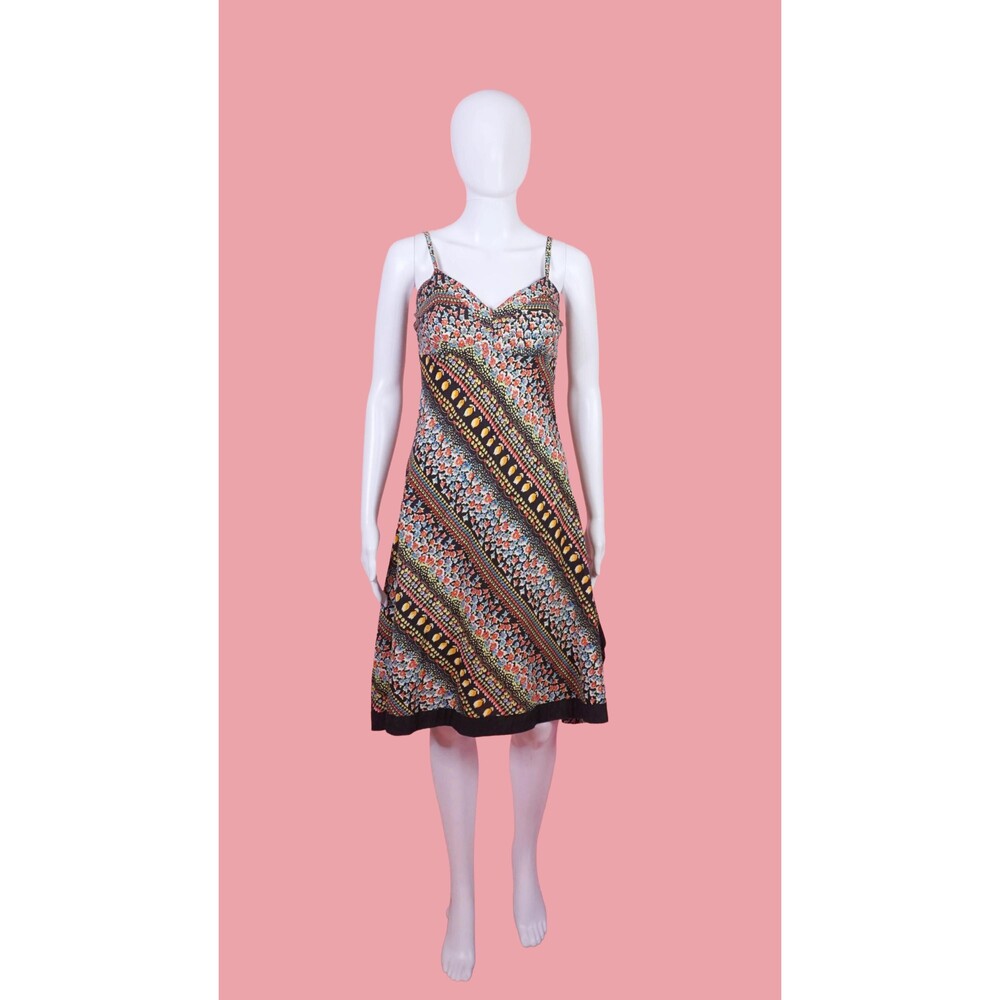 1990s-Y2K FLORAL Print Cotton Dress W/ASYMMETRICAL HEM & Adjustable Straps. SM